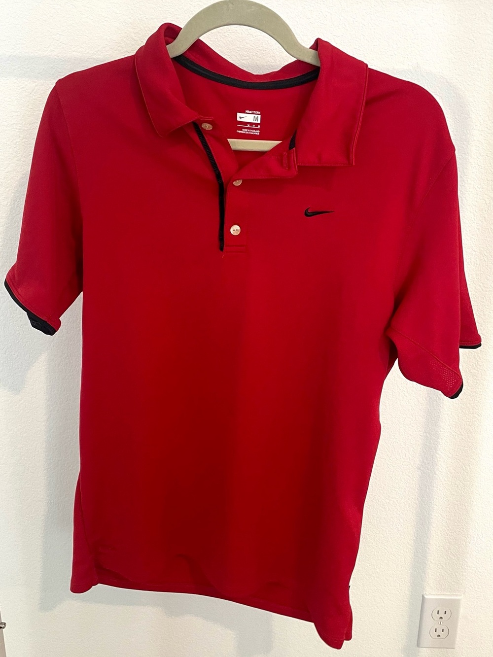 Nike FITDRY Men's M Red Polo with Black Swoosh Trim